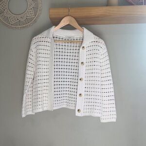 Vince White Open-Knit Cardigan